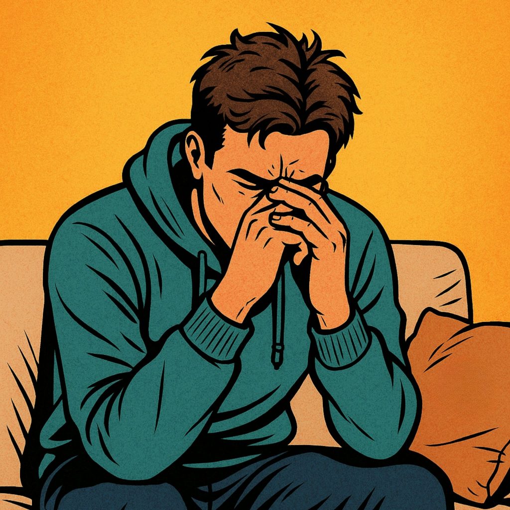 ir-al-psicologo-no-es-estar-loco Ilustración de un hombre con ansiedad o estrés para desmontar el mito de que ir al psicólogo es de locos